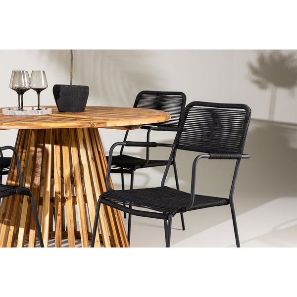 Lumpur Gartenset Tisch Ø120cm natur, 4 Stühle schwarz. 120 X 120 X 75 cm