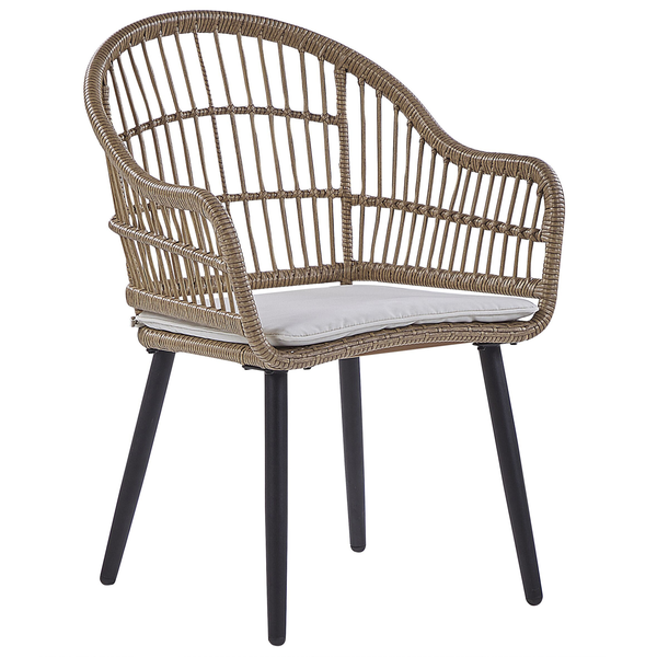 Gartenstuhl mit Armlehne, Rattangeflecht und Sitzkissen