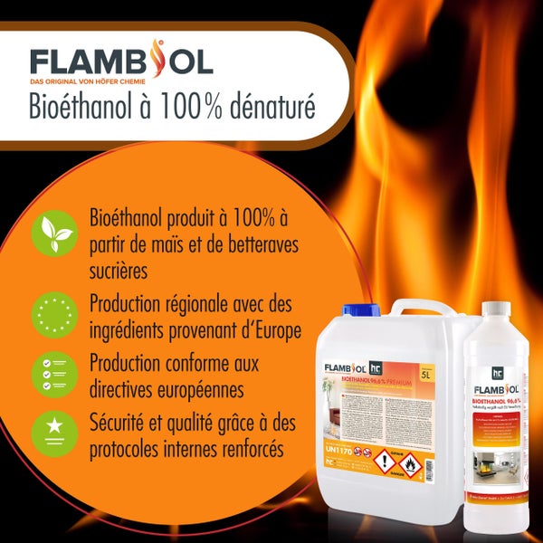 Bioethanol von Flambosol in Kanister und Flasche