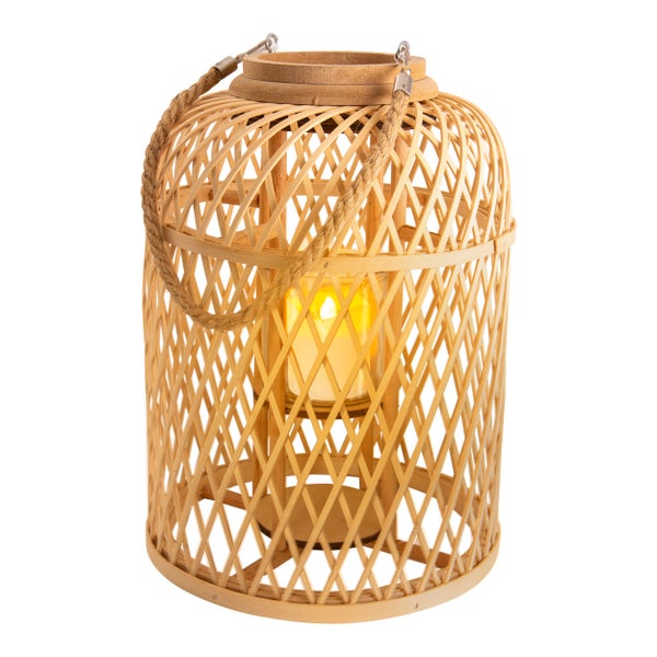 Dekorative Bambuslaterne mit Seilgriff und LED Kerze