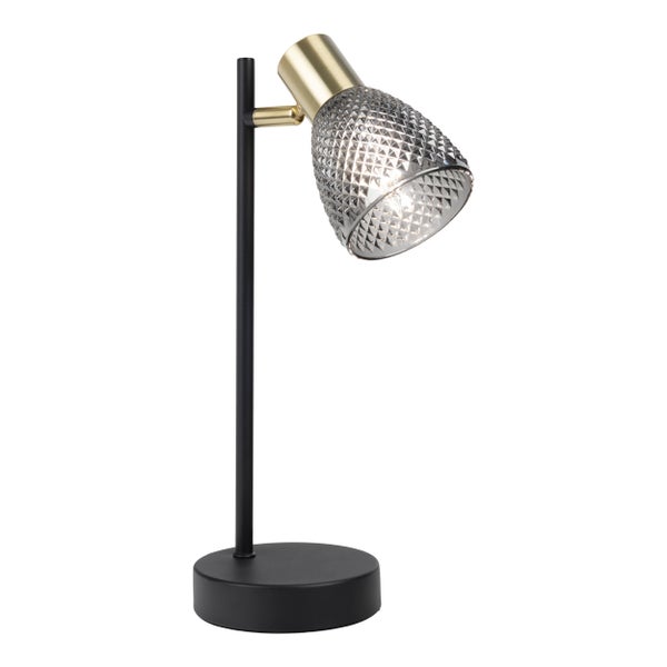 Tischleuchte mit Lampenschirm aus Glas und Metallsockel