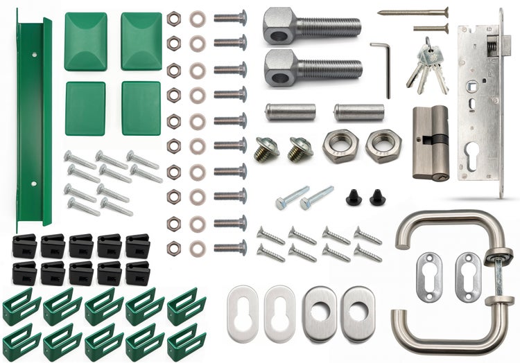 Zaun Zubehör Set mit Schrauben, Muttern, Bolzen, Griff und Schloss
