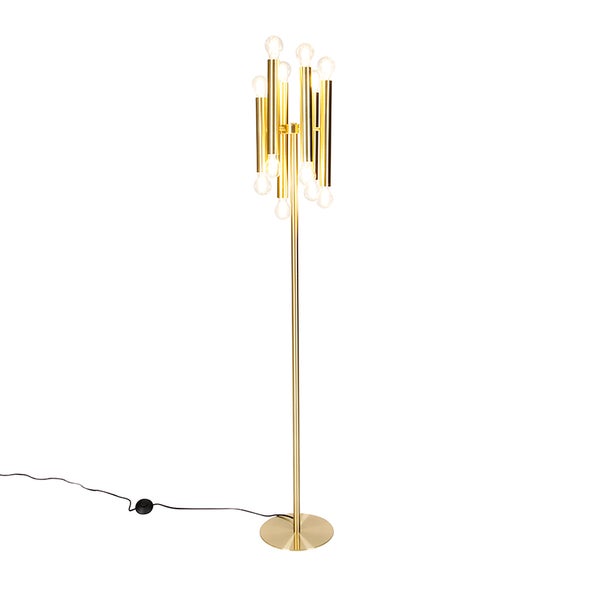 QAZQA - Art Deco Vintage Stehlampe Gold I Messing 12-Licht -Tubi I Wohnzimmer I Schlafzimmer - Stahl Länglich - LED geeignet E27