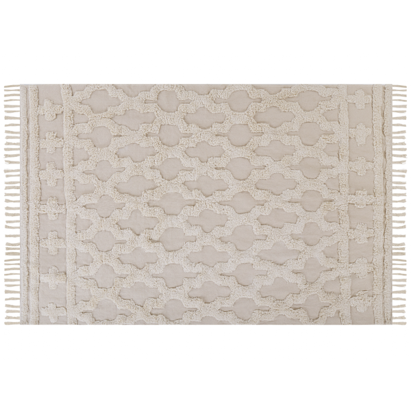 Teppich Baumwolle beige 140 x 200 cm marokkanisches Muster Fransen SULUOVA