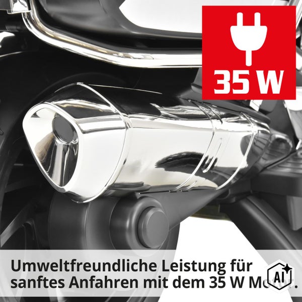 Elektromotor mit 35 Watt Leistung für Kinderfahrzeuge für ein sanftes Anfahren.