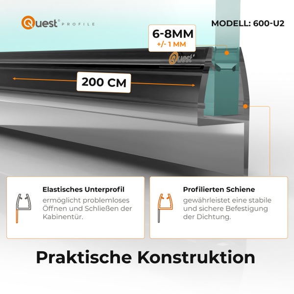 Quest Profil Modell 600-U2 mit 200 Zentimeter Länge und einer Stärke von 6 bis 8 Millimeter