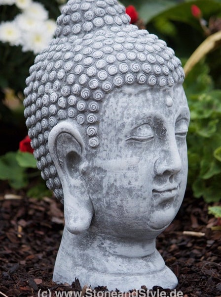 Steinfigur Buddhaskulptur Kopf für die Gartendekoration aus witterungsbeständigem Material