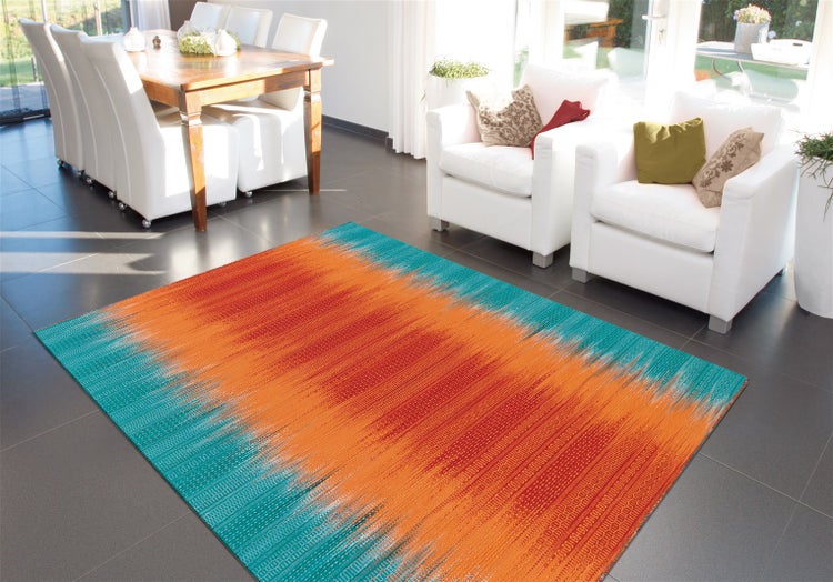 Flachflor Teppich Xara Orange / Blau Retro 170 x 240 cm