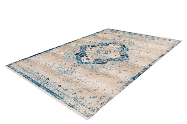 Kurzflor Teppich Anael Creme / Blau Vintage 200 x 290 cm