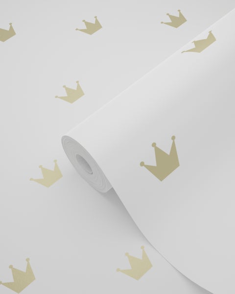 Origin Wallcoverings Tapete kleine Kronen Weiß und Gold - 53 cm x 10.05 m - 347678