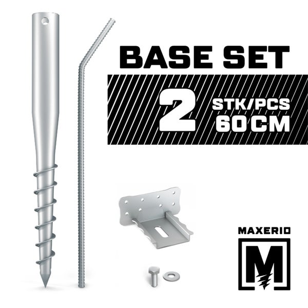 MAXERIO® 60 cm 2er Base-Set + Konsole Schraubfundament Bodenhülse Erdanker Erdschraube Einschraubhülse Erdschraubenfundament Bodenanker Schraubanker Fundament für Gartenhaus Terrasse Sauna Gewächshaus