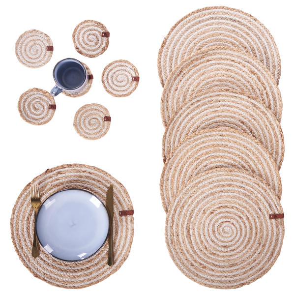 Tischset mit Untersetzern 12-teilig QUININE Naturfarben Jute