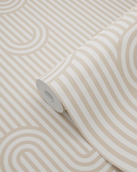 ESTAhome Tapete grafische Linien Beige und Weiß - 50 x 900 cm - 131023