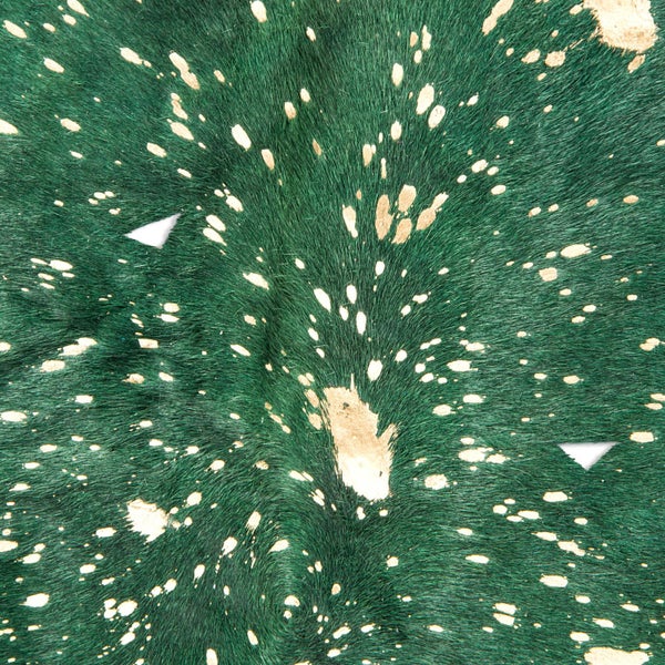 Flachflor Teppich Serenata Flaschengrün / Gold Leder Kuhfell naturbelassen 1,35 - 1,65qm
