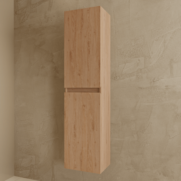 Hoher Badezimmerschrank in Holzoptik zur Wandmontage