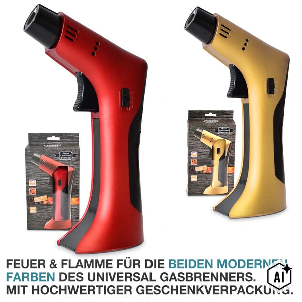 Zwei Universal Gasbrenner mit Jet Flamme in zwei Ausführungen inklusive Geschenkverpackung.