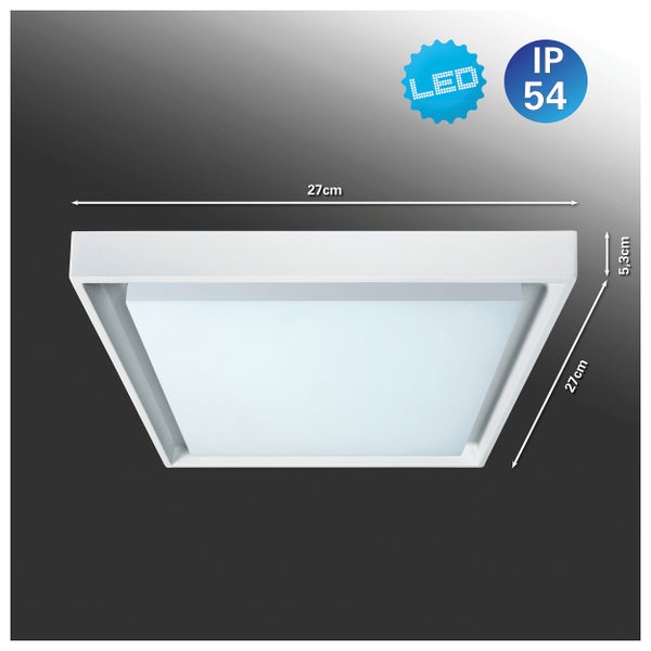 Quadratische LED Deckenleuchte, 27 cm x 27 cm, Schutzart IP54