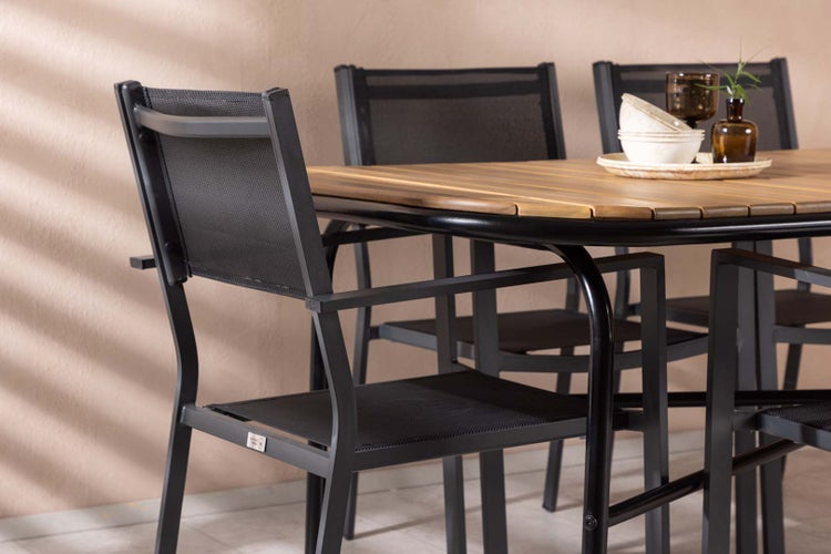 Holmbeck Gartenset Tisch 90x200cm natur, 6 Stühle Copacabana schwarz. 90 X 200 X 75 cm