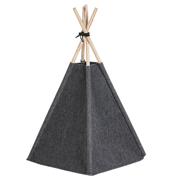 Tipi Haustierzelt aus dunkelgrauem Filz mit Holzstangen