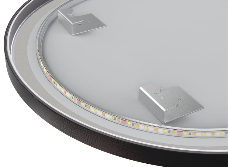 Rückseite einer runden LED Deckenleuchte mit LED Band und Montagehalterungen