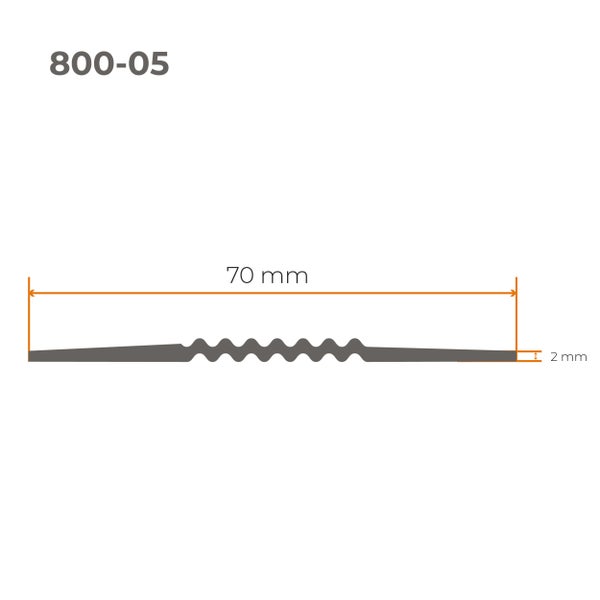 Abbildung einer Wellfeder mit den Maßen 70 Millimeter Länge und 2 Millimeter Dicke