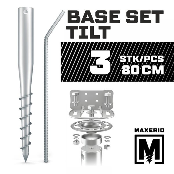 MAXERIO® 80 cm 3er Base-Set TILT + Konsole Schraubfundament Bodenhülse Erdanker Erdschraube Einschraubhülse Erdschraubenfundament Bodenanker Schraubanker Fundament für Gartenhaus Terrasse Sauna Gewächshaus