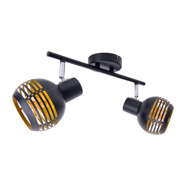 2er Wand- und Deckenleuchte Spot CASCO aus Metall in Schwarz, und Gold, mit E27-Fassung, 36 x 12 x 15 cm. Stilvolle Beleuchtung für Wohnzimmer, Esszimmer oder Küche.