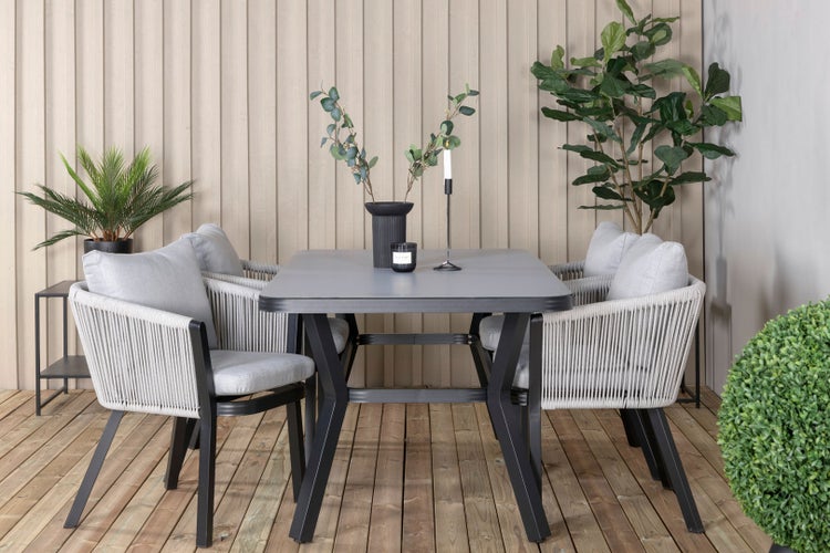 Virya Gartenset Tisch 90x160cm und 4 Stühle Virya weiß, schwarz, grau. 90 X 160 X 74 cm