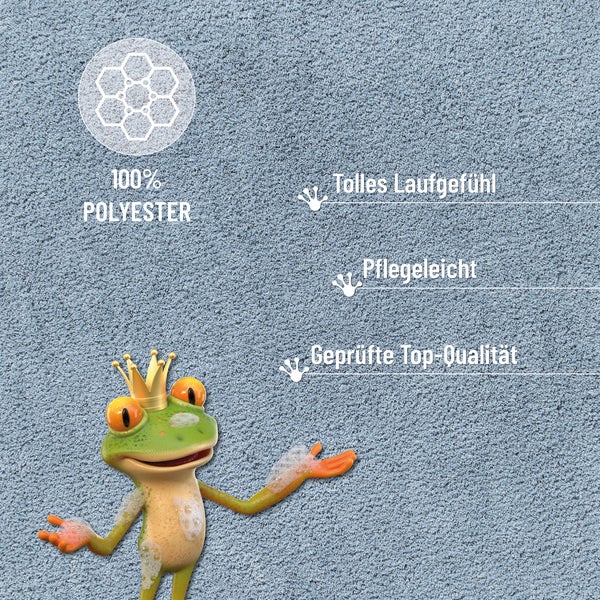 Badteppich aus 100 Prozent Polyester mit angenehmem Laufgefühl, einfacher Pflege und geprüfter Top-Qualität, illustriert mit einem Frosch.