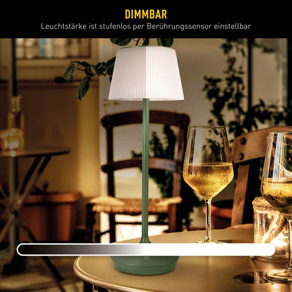 LED Leuchte EMMI für Außen und Innen, Tischlampe aus Metall und Kunststoff, mit fest verbauten LEDs, LED Tischlampe für Balkon, Terrasse, Garten, Wohnzimmer, Wintergarten, ca. 38 cm hoch