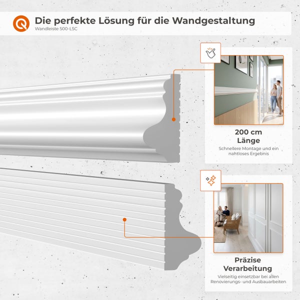 Wandleiste 500-LSC zur Wandgestaltung mit 200 Zentimeter Länge für eine schnelle Montage und präzise Verarbeitung bei Renovierungsarbeiten.