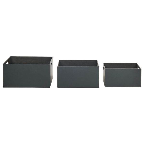 Drei Aufbewahrungsboxen aus Holz mit Griffmulden