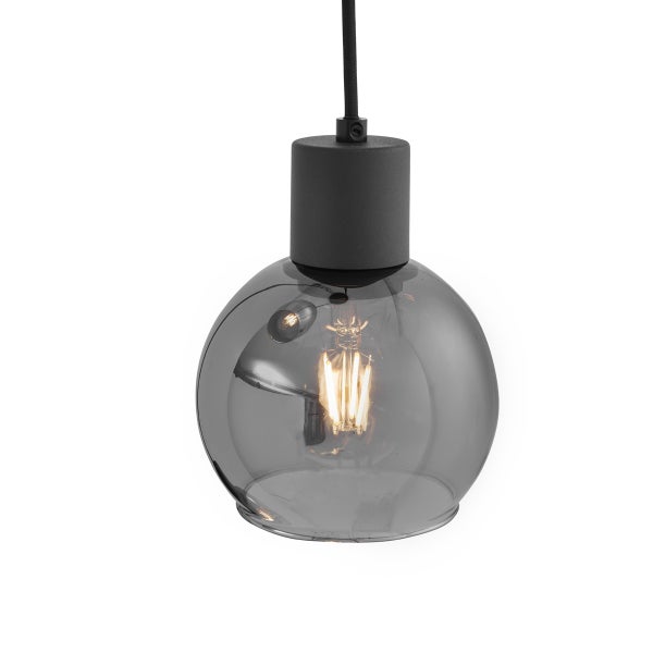 Art-Deco-Hängelampe schwarz mit Rauchglas rund 3-flammig - Vidro