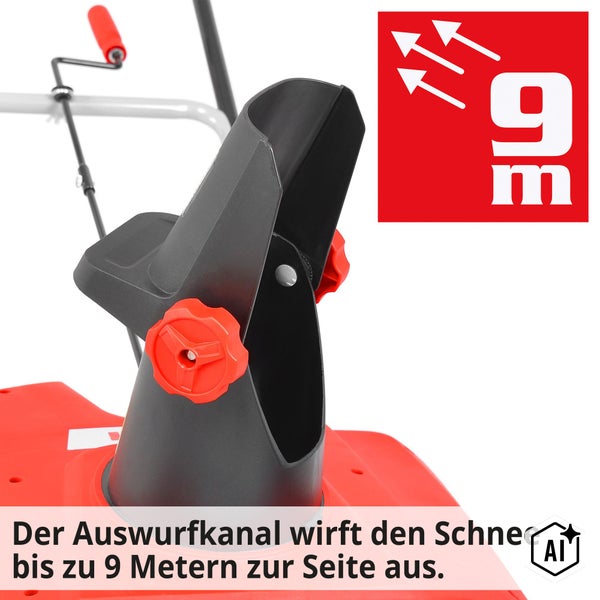 Schneefräse Auswurfkanal mit einer Auswurfweite von bis zu neun Metern für effiziente Schneeräumung.