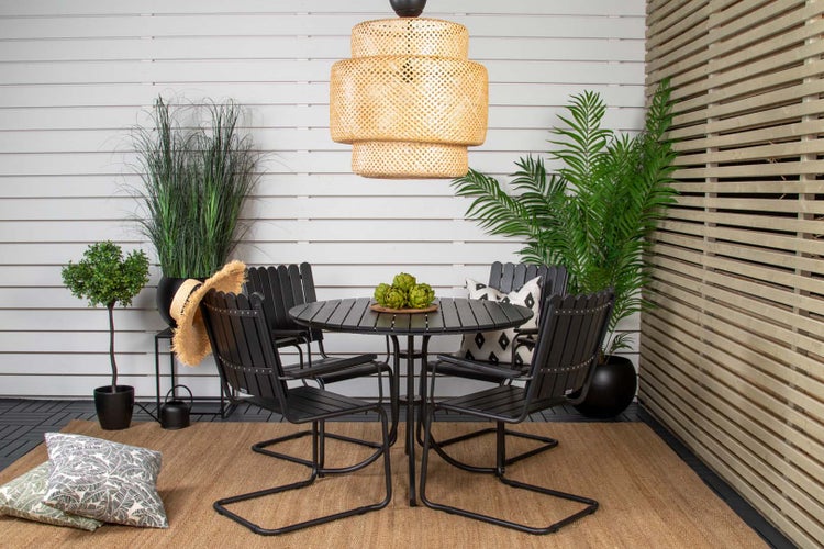 Holmsund Gartenset Tisch Ø100cm schwarz, 4 Stühle schwarz. 100 X 100 X 75 cm