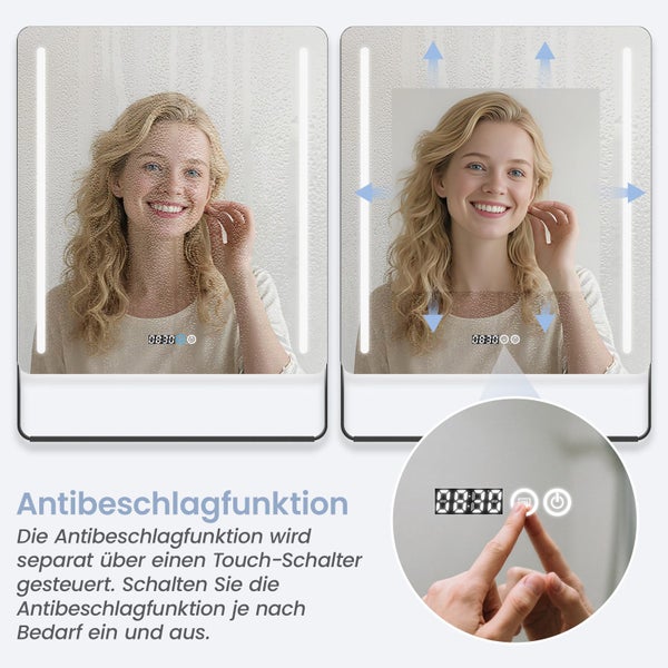 LED Wandspiegel mit Antibeschlagfunktion und Touch Schalter zur einfachen Steuerung der Heizmatte