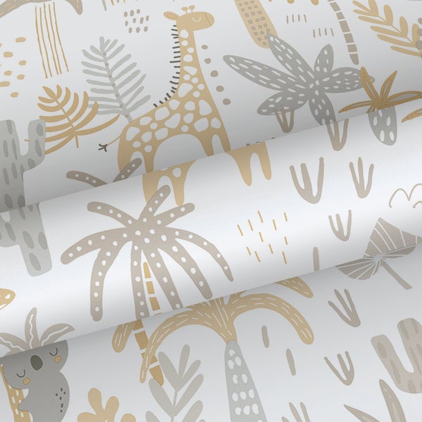 Sanders und Sanders Tapete Dschungeltiere Ockergelb, Grau und Beige - 53 cm x 10 m - 640450