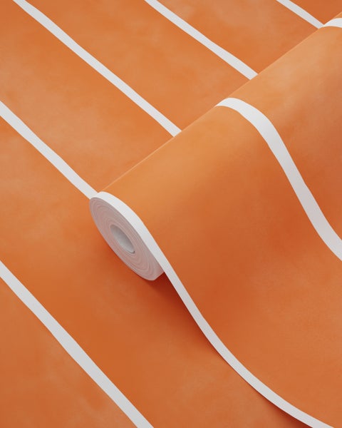 ESTAhome Tapete Streifenmuster Orange und Weiß - 50 x 900 cm - 131311