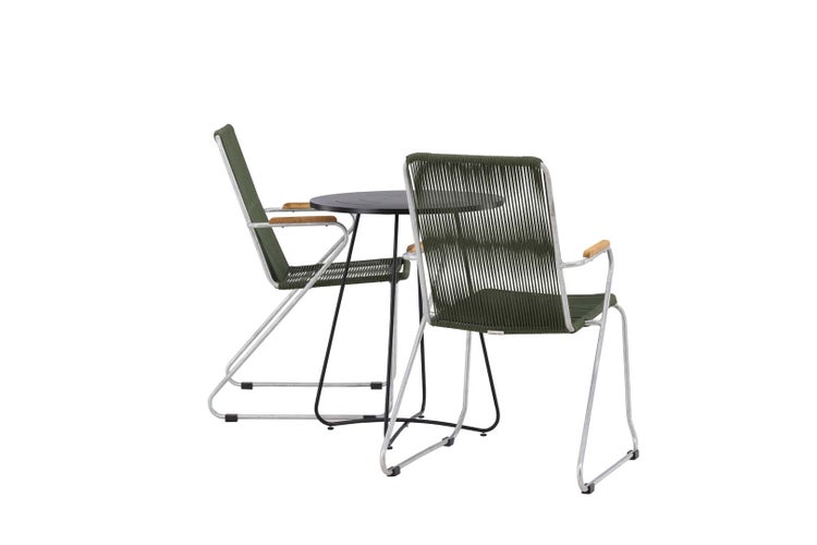 Bacong Gartenset Tisch, 2 Stühle  schwarz,grün. 60 X 60 X 45 cm