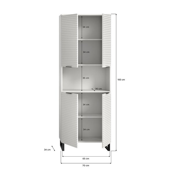 Riff Hochschrank Bad 4 Türen 1 Fach weiß. 70 X 34 X 193 cm