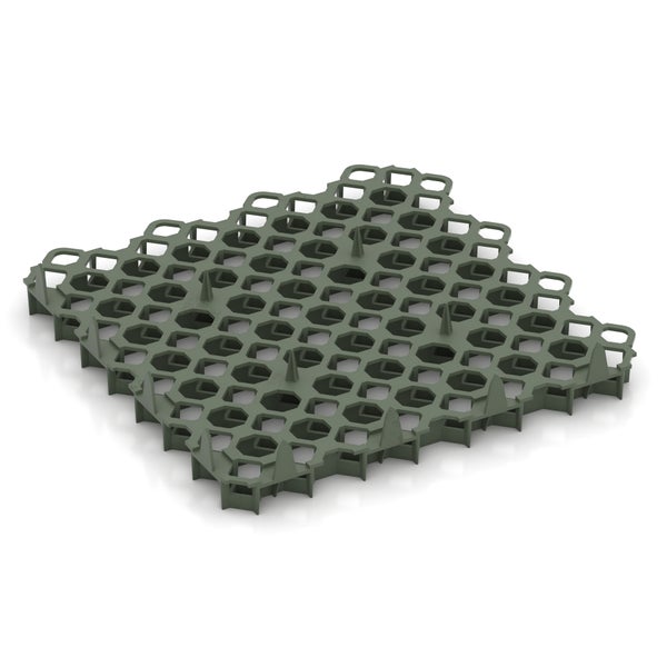 Kieswabe - Rasengitter - Bodengitter | 26 Stück 476 x 476 x 40 mm - 5,89 m² | mattgrün | hohe Belastbarkeit bis 400 t/m² | umweltfreundlich und wasserdurchlässig | einfache Montage mit Erdspießen | WARCO