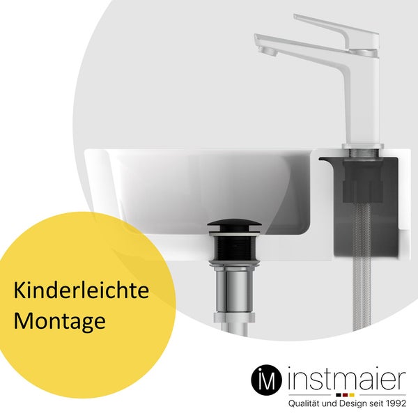 instmaier Ablaufgarnitur E4 | ohne Überlauf | Waschbeckenstöpsel mit Push-Open Funktion | Pop Up Ventil Schwarz Matt