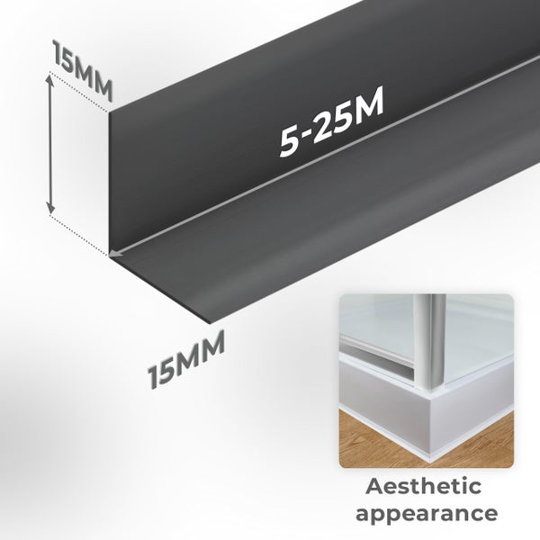 Quest Weichsockelleiste Selbstklebend 15 x 15 mm, PVC, Flexibel, Schwarz, 5 Meter