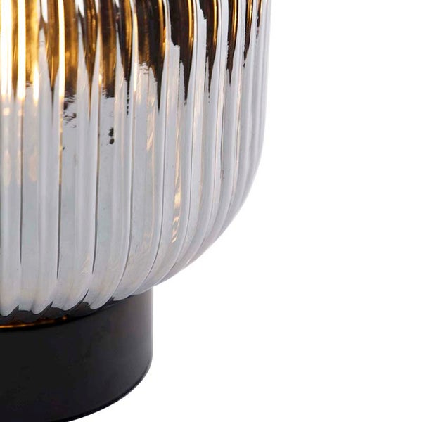 Art Deco Tischlampe schwarz mit Rauchglas - Karel