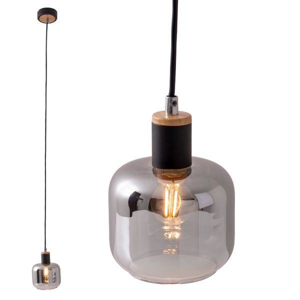 Pendelleuchte mit Glasschirm und Kabelaufhängung