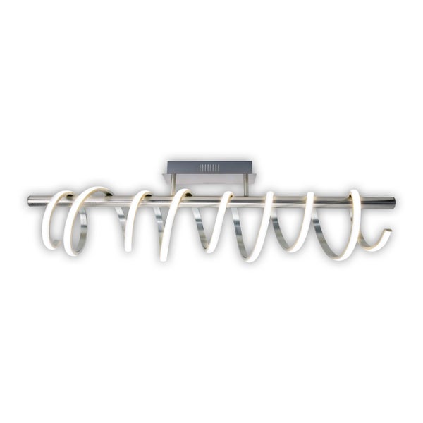 LED Deckenleuchte BELLEZA, moderne Deckenlampe aus Metall und Kunststoff in Nickel matt und  Weiß, mit fest verbauten LEDs, 100cm lang. Die ideale Beleuchtung für Wohnzimmer, Esszimmer oder Küche.
