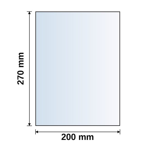 Schematische Zeichnung eines rechteckigen Produkts mit den Maßen 200 Millimeter Breite und 270 Millimeter Höhe.
