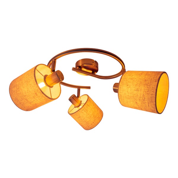 3er Wand- und  Deckenrondell MARON aus Metall satiniert-matt mit Stoffschirmen in Natur, mit E14-Fassung, Lampe für Wohnzimmer, Esszimmer, Flur und Büro, 28,5 cm Durchmesser