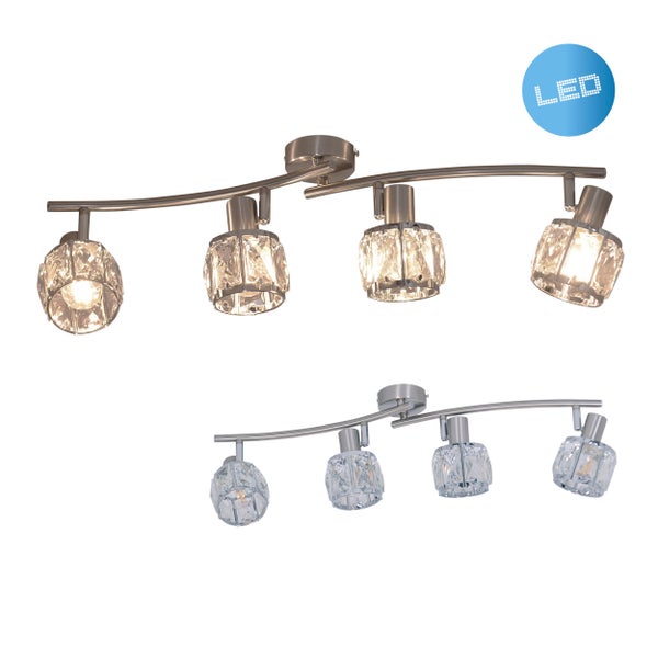 4er-LED Spot JOSEFA mit E14-Fassung Filament, Deckenlampe aus Metall und Glas in Edelstahloptik, mit E14-Fassung Filament Leuchtmittel inklusive, Leuchte für Wohnzimmer, Esszimmer, Flur oder Diele 70 x 8 cm