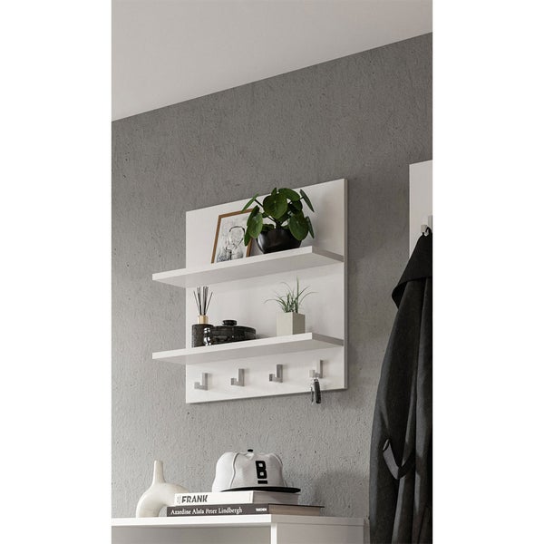 ProjektX Wandgarderobe 4 Haken 2 Regale weiß Hochglanz. 52 X 15 X 52 cm
